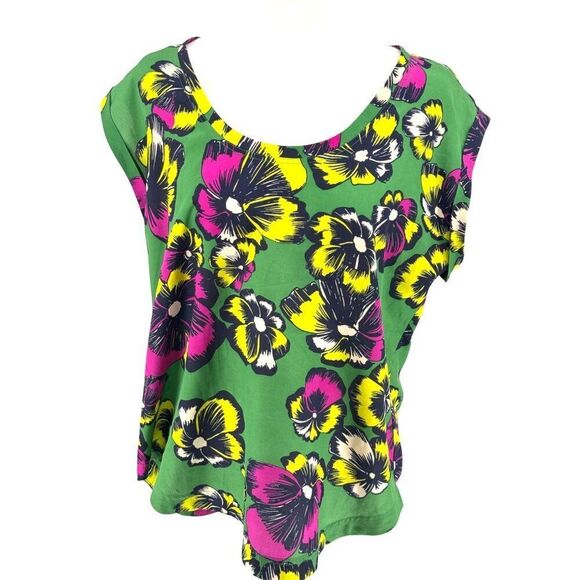 J.Crew Womens Green Floral Print Cap Sleeve Blouse Size 12 EUC Summer Vibes Prep - Picture 2 of 8